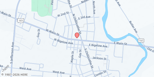 Map showing Plain City Food Pantry at 340 West Main Street, Plain City, OH