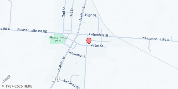 Map showing Outreach Mission Pantry at 112 Lincoln Avenue, Pleasantville, OH