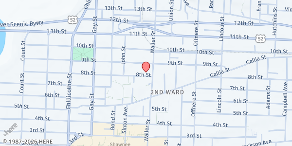 Map showing God's Pantry at 801 Waller Street, Portsmouth, OH