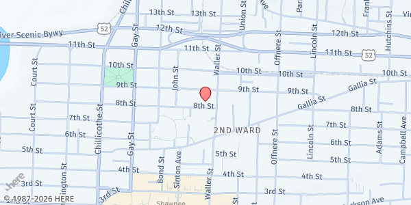 Map showing God's Pantry at Second Presbyterian Church at 801 Waller Street, Portsmouth, OH