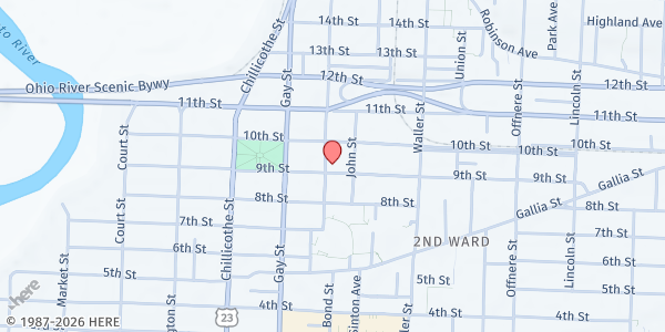 Map showing Salvation Army: Portsmouth at 1001 9th Street, Portsmouth, OH