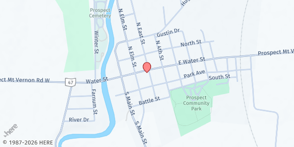 Map showing Community Christian Fellowship Mealsite at 209 East Water Street, Prospect, OH