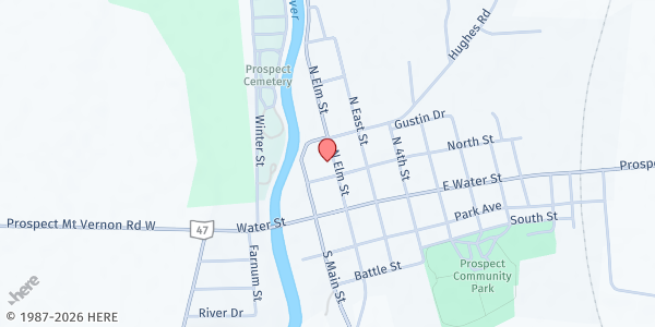 Map showing Prospect UMC at 185 S Prospect Street, Prospect, OH
