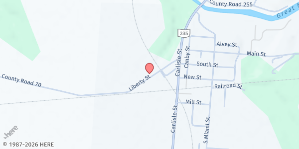 Map showing Buckeye Gospel Barn at 206 Liberty St., Quincy, OH