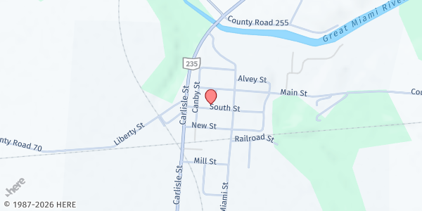 Map showing Five Loaves Food Pantry at 111 South Street, Quincy, OH