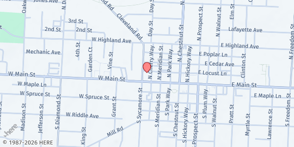 Map showing The Salvation Army - Ravenna at 268 W. Main Street, Ravenna, OH