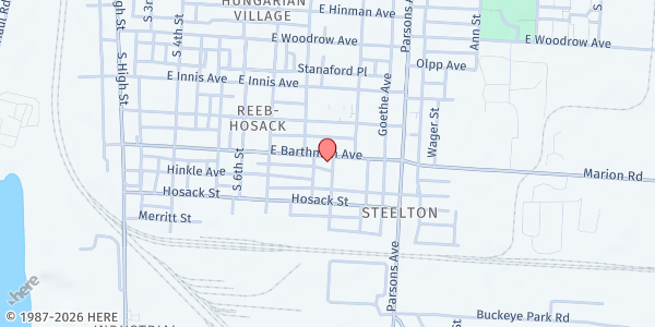 Map showing Clair United Methodist Church at 293 East Barthman Avenue, Reeb-Hosack, OH