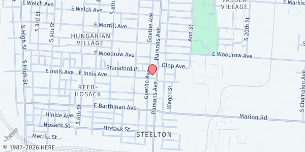 Map showing E Innis Ave & Parsons Ave Distribution Site at 1825 Parsons Avenue, Reeb-Hosack, OH