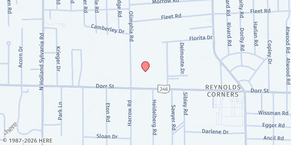 Map showing Little Flower Catholic Parish Society of Saint Vincent de Paul at 5522 Dorr Street, Reynolds Corners, OH