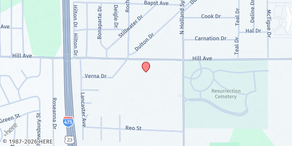 Map showing Our Lady of Lourdes Catholic Parish at 6149 Hill Avenue, Reynolds Corners, OH