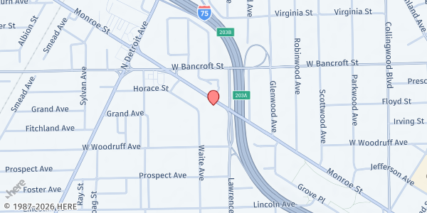 Map showing United Missionary Baptist Church at 2705 Monroe Street, Roosevelt, OH