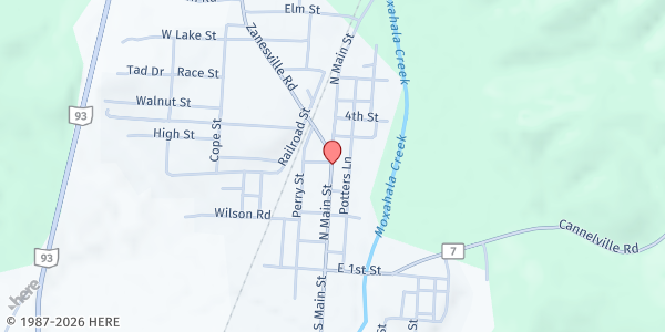 Map showing Roseville Community Food Pantry at St. Paul's UMC at 146 N. Main St., Roseville, OH