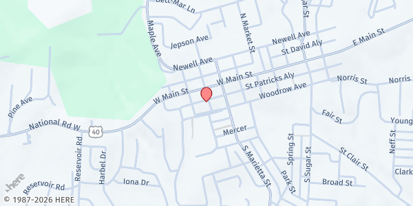 Map showing St. Clairsville Food Pantry at 102 Saint Patrick's Alley, Saint Clairsville, OH