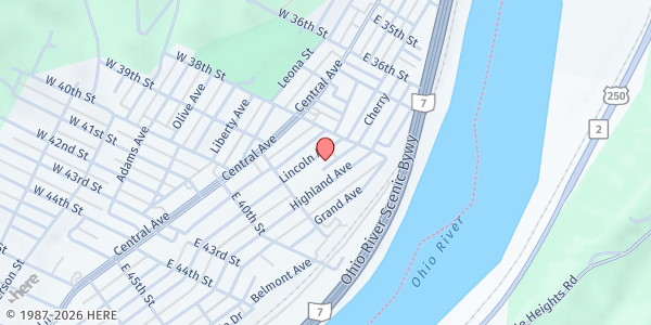 Map showing Shadyside Fellowship UMC at 3838 Lincoln Avenue, Shadyside, OH