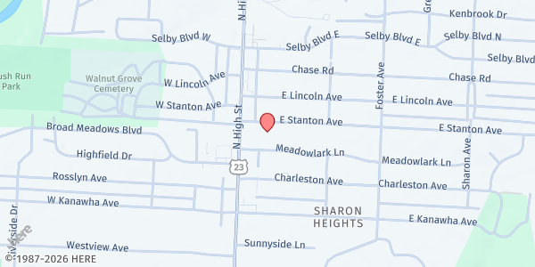 Map showing Gethsemane Lutheran Church at 35 East Stanton Avenue, Sharon Heights, OH