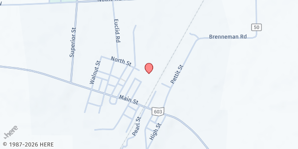 Map showing Plymouth Shiloh Food Pantry - Food Distribution Center at 26 Mechanics St, Shiloh, OH