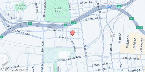 Map showing Willowbeez Soulveg at 59 Spruce Street, Short North Arts District, OH