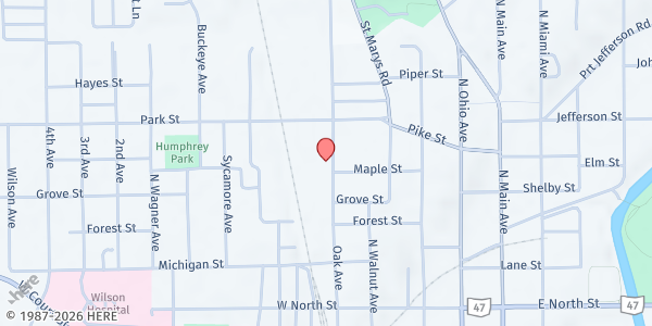 Map showing Agape Distribution Center at 607 Oak Ave, Sidney, OH