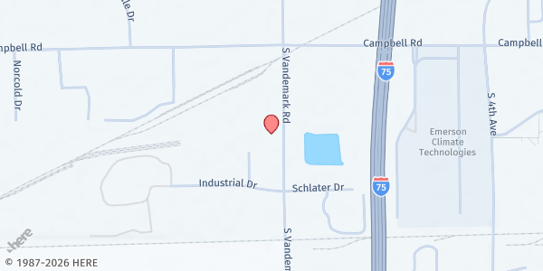 Map showing Agape Distribution - Sidney at 801 S Vandemark Rd, Sidney, OH