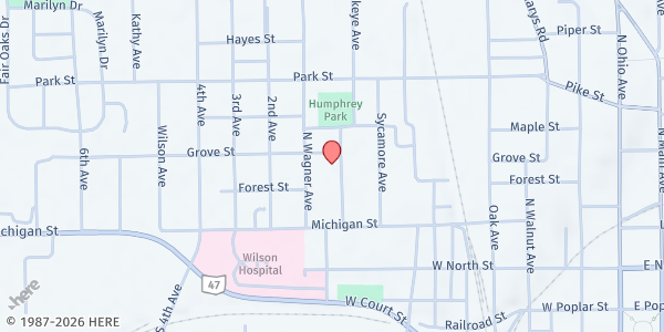 Map showing Salvation Army Sidney Food Pantry at 419 Buckeye Ave., Sidney, OH