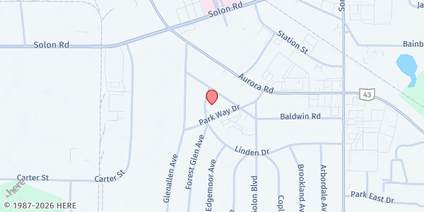 Map showing Church of St. Rita - Thea Bowman Center at 32820 Baldwin Rd, Solon, OH