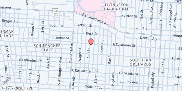 Map showing Auntie V's Corner of Kindness - Outdoor Pantry at 758 Ann Street, South Columbus, OH