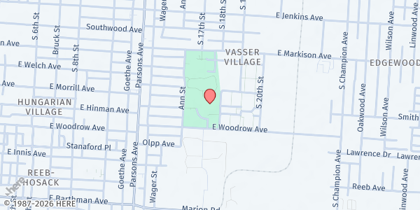 Map showing Barack Community Center at 580 East Woodrow Avenue, South Columbus, OH