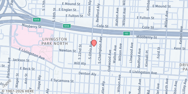 Map showing Community Kitchen (of St. John's Catholic) at 640 South Ohio Avenue, South Columbus, OH