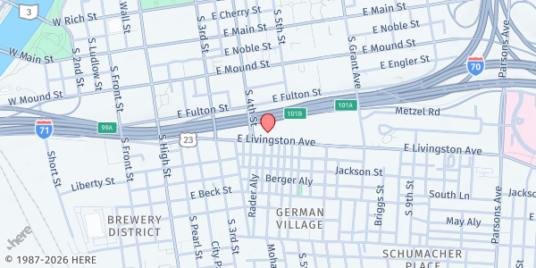 Map showing Livingston United Methodist Church at 200 East Livingston Avenue, South Columbus, OH