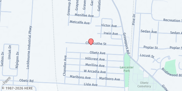 Map showing Obetz Community Center at 1650 Obetz Avenue, South Columbus, OH