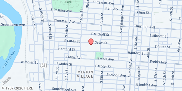 Map showing Southside Community Ministries Food Pantry at 225 East Gates Street, South Columbus, OH