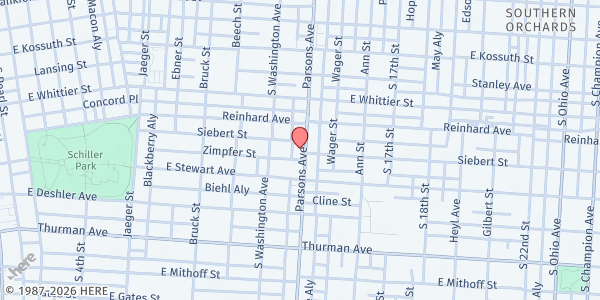 Map showing THE OPEN SHELTER, INC. at 1037 Parsons Avenue, South Columbus, OH