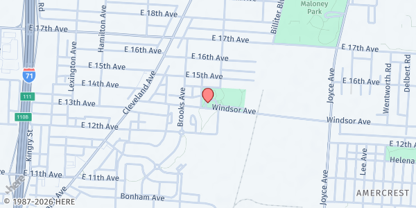 Map showing Douglas Community Center at 1250 Windsor Avenue, South Linden, OH