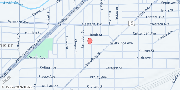Map showing Cindy's Cafe At St. Lucas Lutheran Church at 745 Walbridge Avenue, Southside, OH