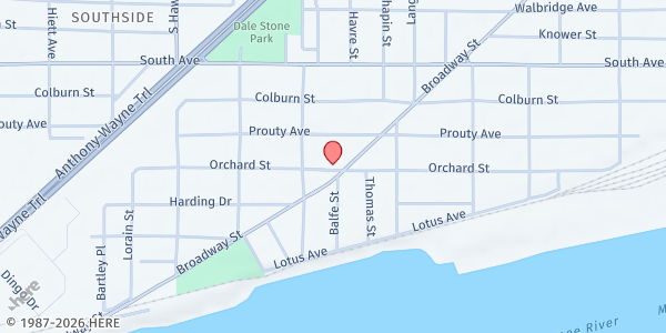 Map showing Mosaic Ministries Of South Toledo at 1842 Broadway Street, Southside, OH