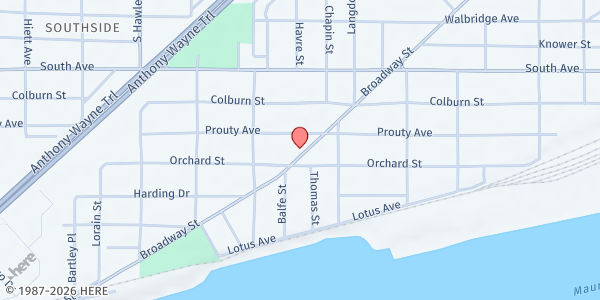 Map showing Mosaic Ministries - Southside at 1842 Broadway Street, Southside, OH