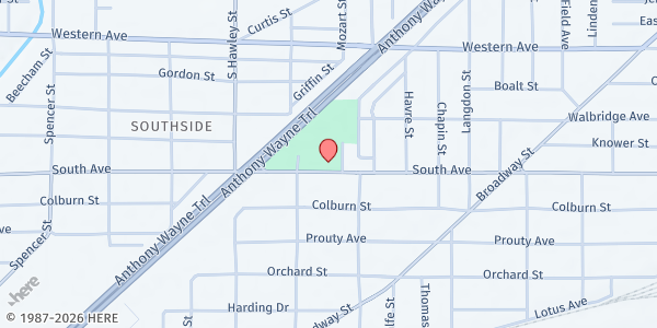Map showing NHA - Mayores Senior Center at 2 Aurora L Gonzalez Drive, Southside, OH