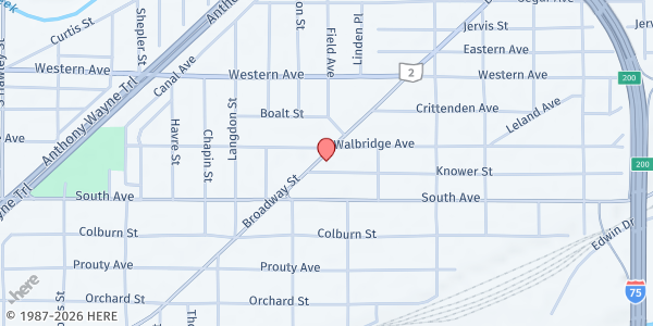 Map showing Nuestra Gente 419 Food Pantry at 1415 Broadway Street, Southside, OH