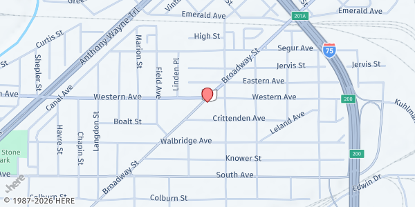 Map showing Providence Center at 1205 Broadway Street, Southside, OH