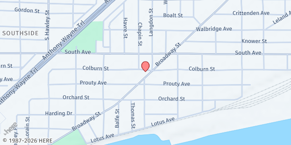 Map showing South Library at 1736 Broadway Street, Southside, OH