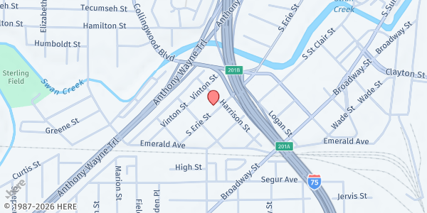 Map showing St John's Lutheran Church at 708 South Erie Street, Southside, OH