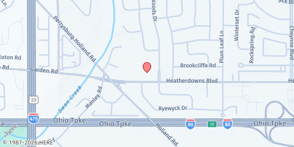 Map showing Saint Joan of Arc Catholic Parish at 5856 Heatherdowns Boulevard, Southwyck, OH