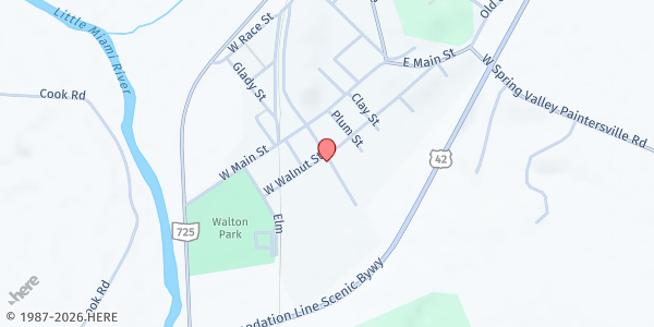 Map showing Spring Valley Global Methodist Church at 1 Walnut St, Spring Valley, OH