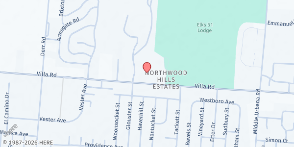 Map showing Central Christian at 1504 Villa Rd, Springfield, OH