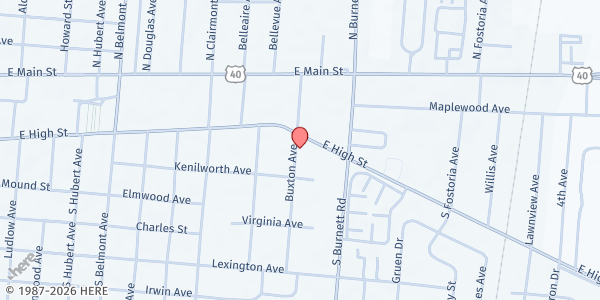 Map showing Central Christian - Meal Distribution Site at Across from 2501 E. High Road, Springfield, OH