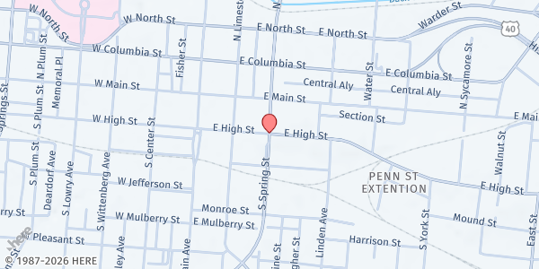 Map showing Christ Episcopal Church at 200 E High St., Springfield, OH