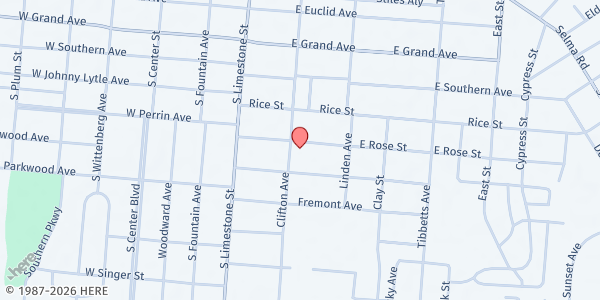 Map showing Clifton Avenue Church of God at 1408 Clifton Ave, Springfield, OH