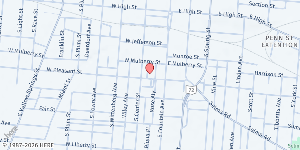 Map showing Dunamis Ministries at 34 W Pleasant St, Springfield, OH