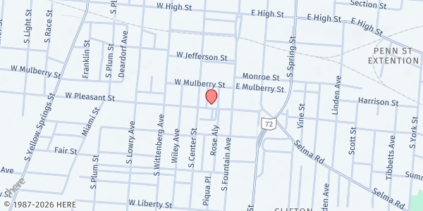 Map showing Dunamis Ministries, Inc. at 34 W Pleasant St, Springfield, OH