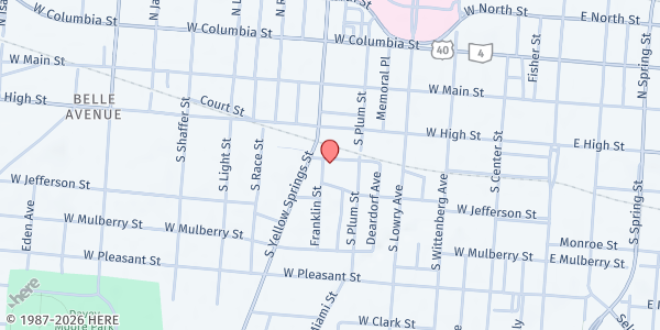 Map showing Good Samaritan Outreach Center at 427 W. Washington St, Springfield, OH
